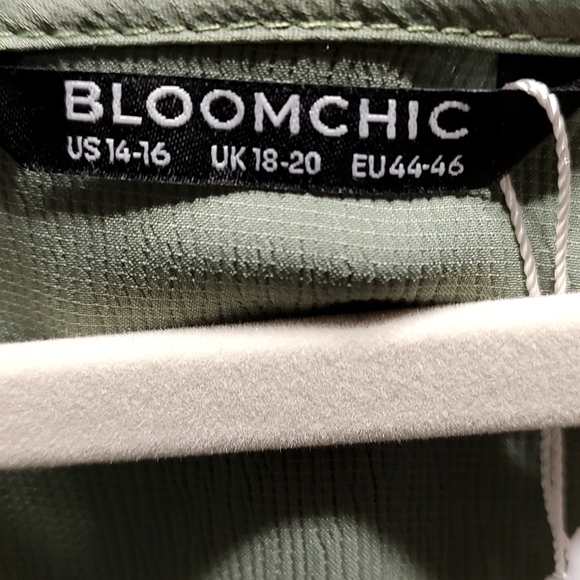 BloomChic Sage Green Short Bell Sleeves Ruffled Neckline Size 14-16 - Picture 3 of 4